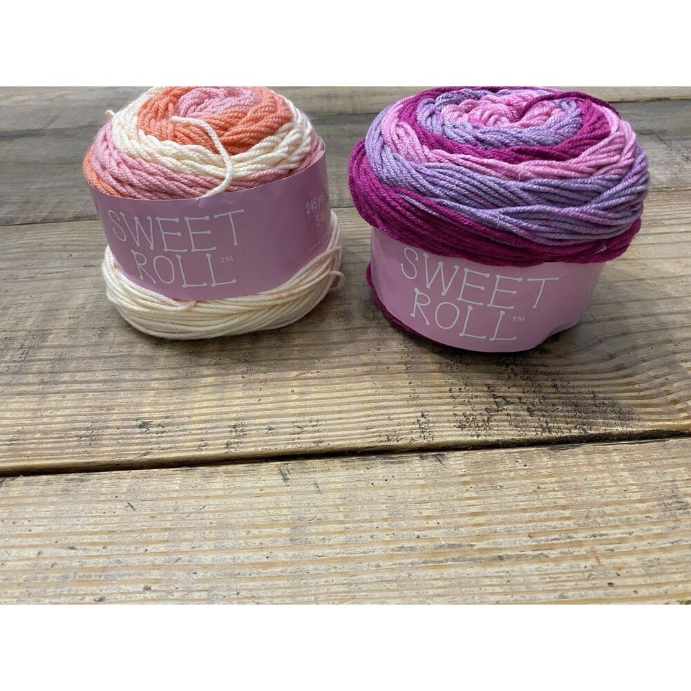Premier Sweet Roll Yarn Peaches Cream Pop + Raspberry Swirl Pink 5 Oz 245 yds ea